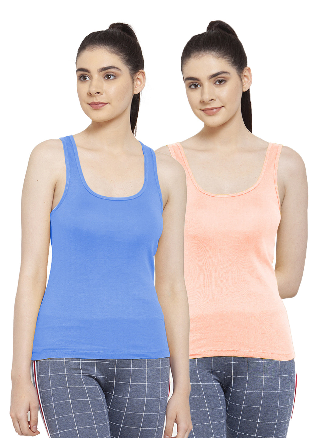 Women Pack Of 2 Turquoise & Peach Ultimate Active Tank Top - Friskers