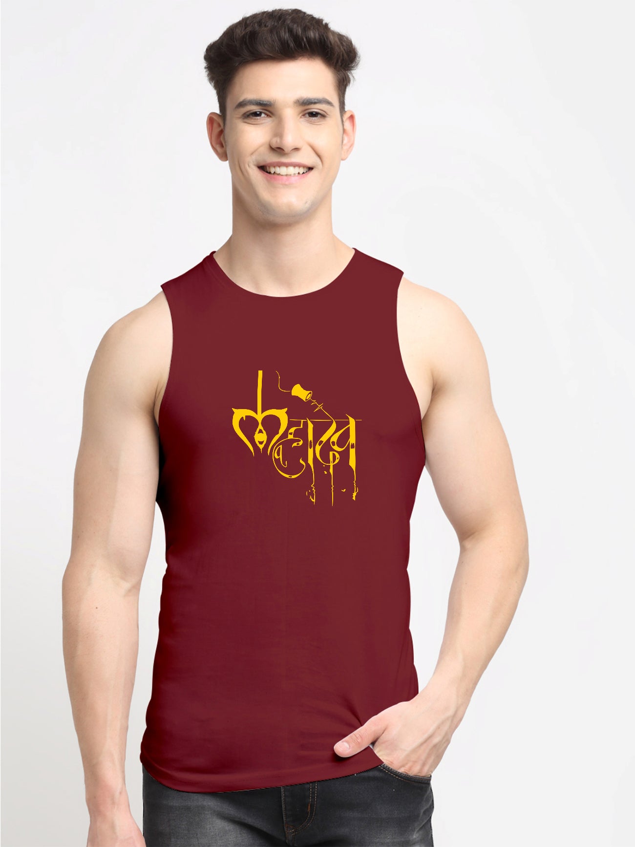 Men's Mahadev Printed Cotton Gym vest - Friskers
