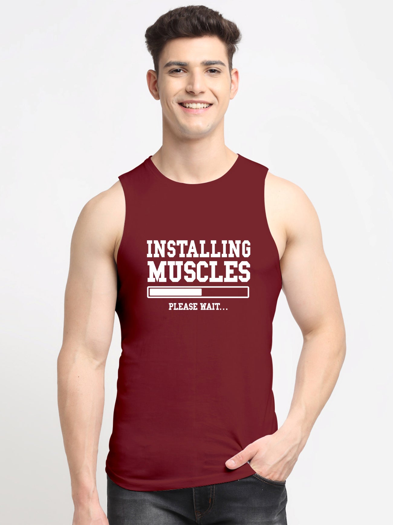 Installing Muscles Printed Cotton Gym Vest - Friskers