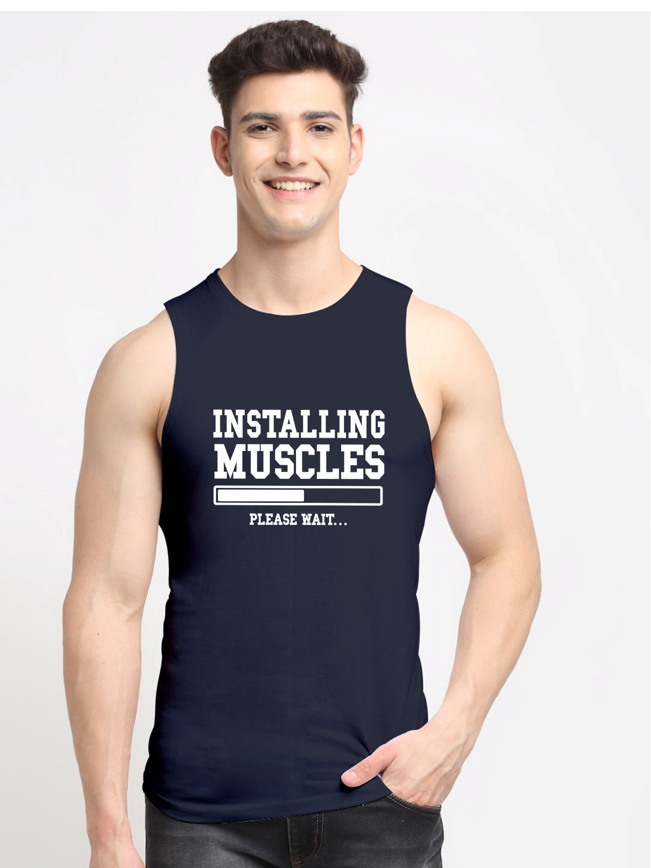 Installing Muscles Printed Cotton Gym Vest - Friskers