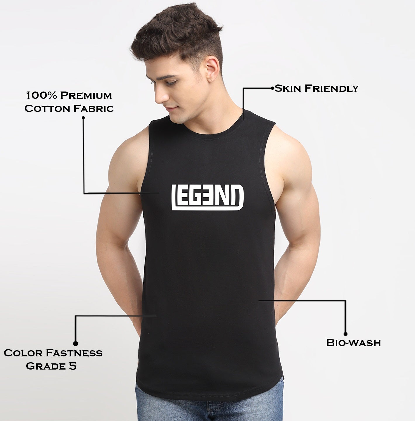 Men Legend Printed Cotton Training Vest - Friskers