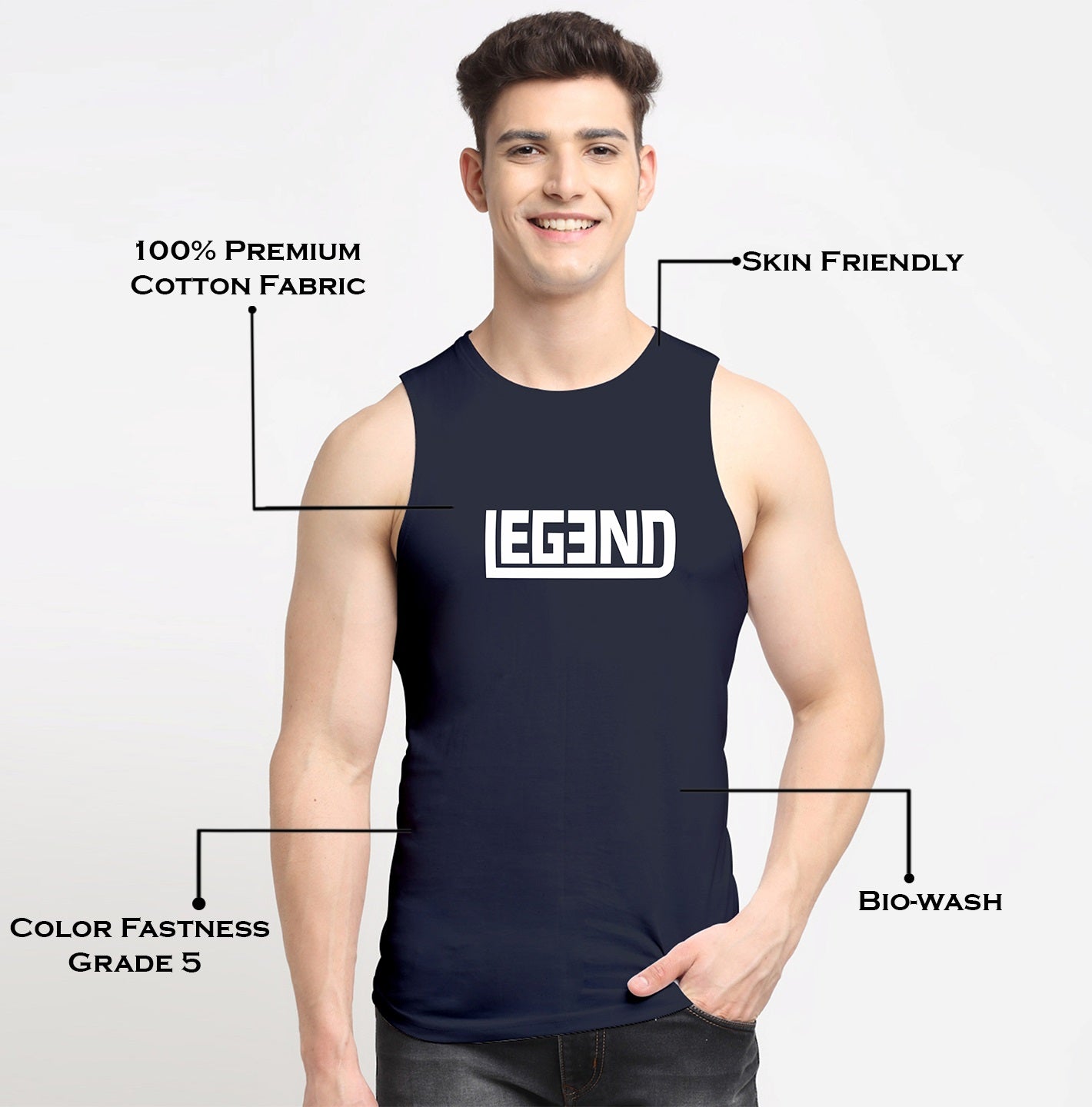 Men Legend Printed Cotton Training Vest - Friskers