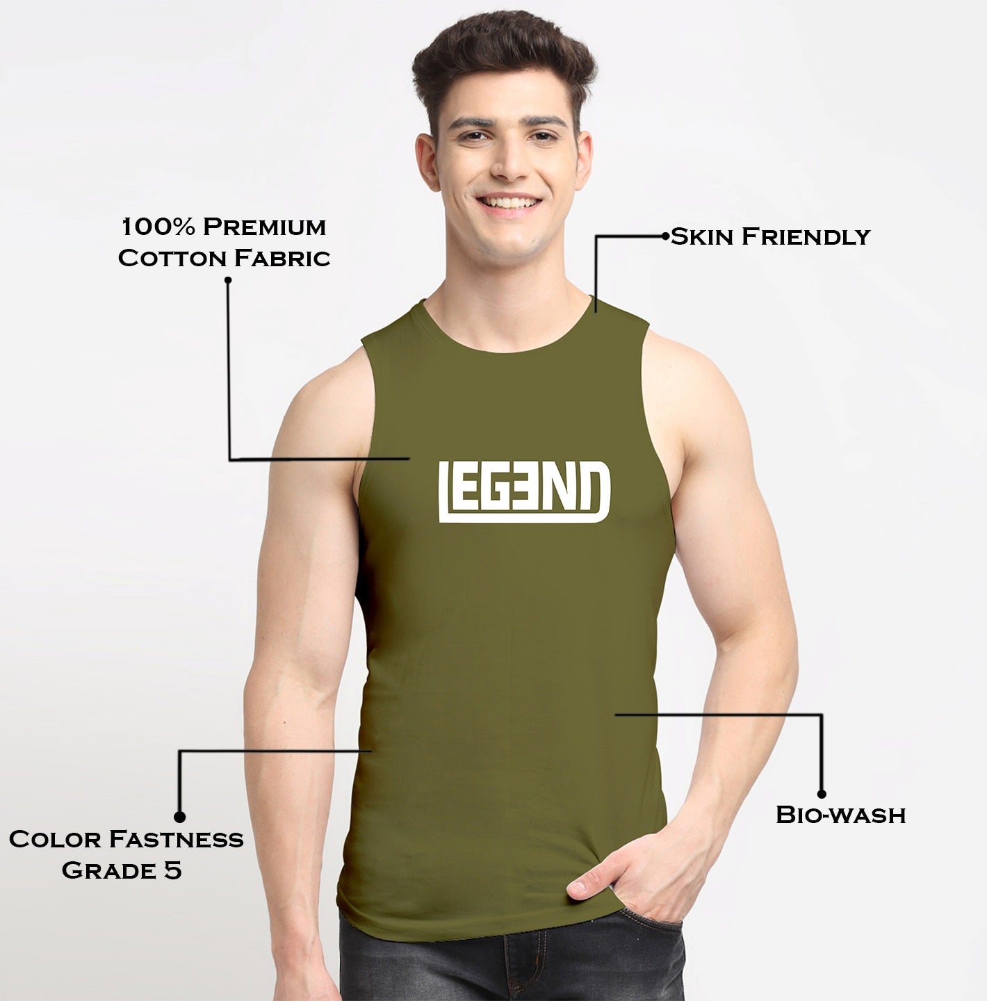 Men Legend Printed Cotton Training Vest - Friskers