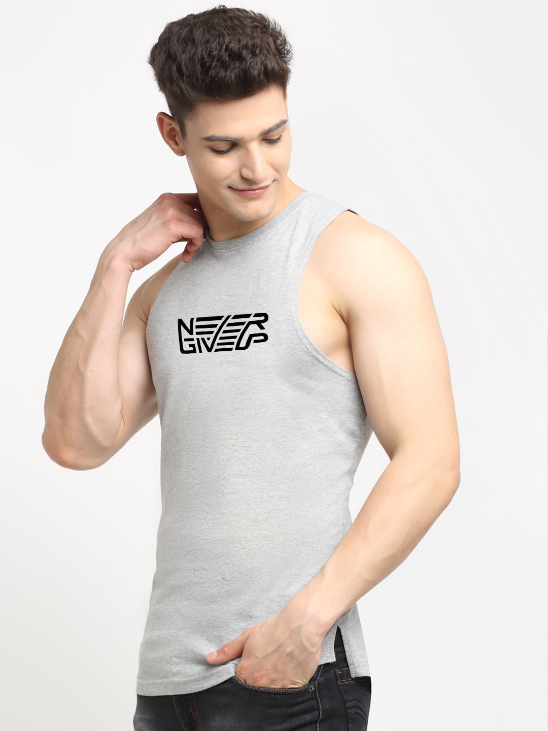 Men's Never Giveup Printed Round Neck Gym Vest - Friskers