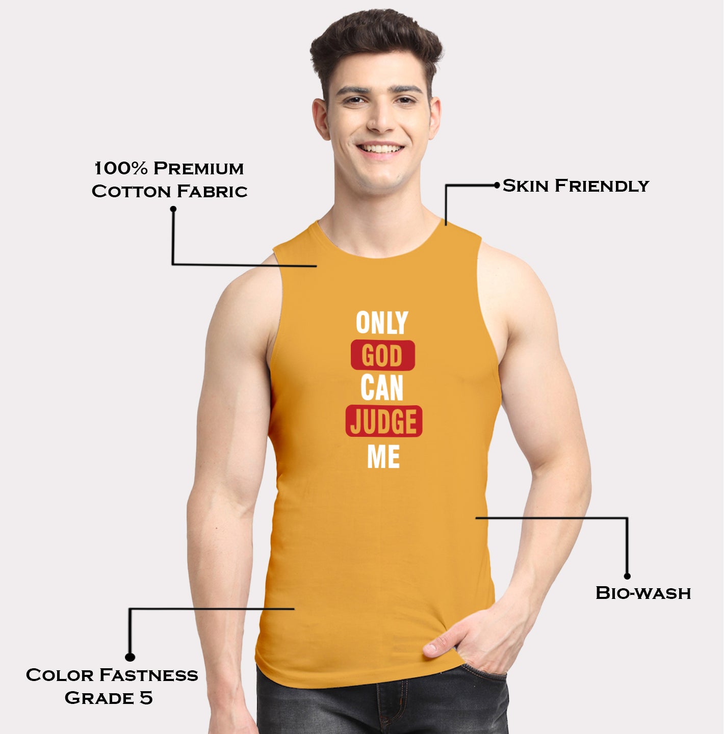 Men's Only God Can Judge Me Printed Round Neck Gym Vest - Friskers