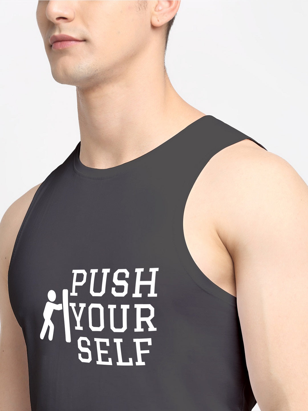 Men Push Yourself Printed Cotton Training Vest - Friskers
