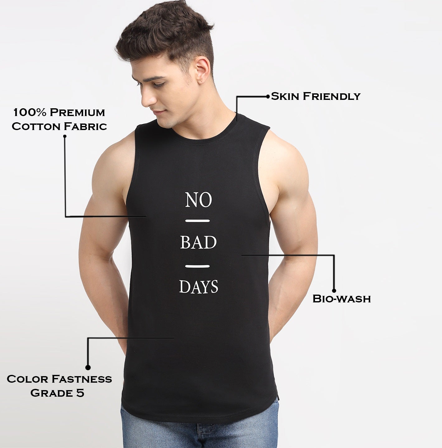 Men No Bad Days Printed Cotton Training Vest - Friskers