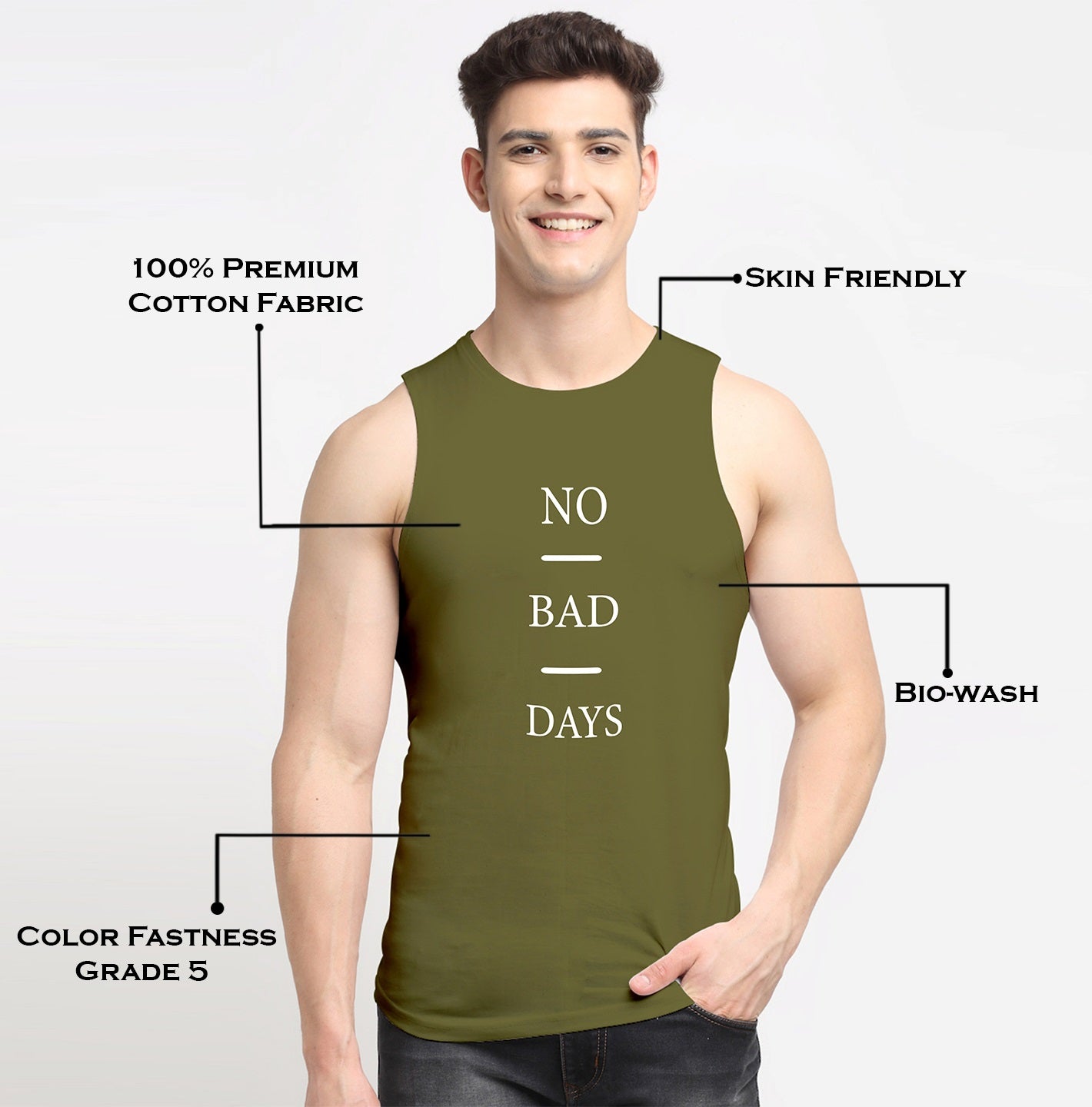 Men No Bad Days Printed Cotton Training Vest - Friskers