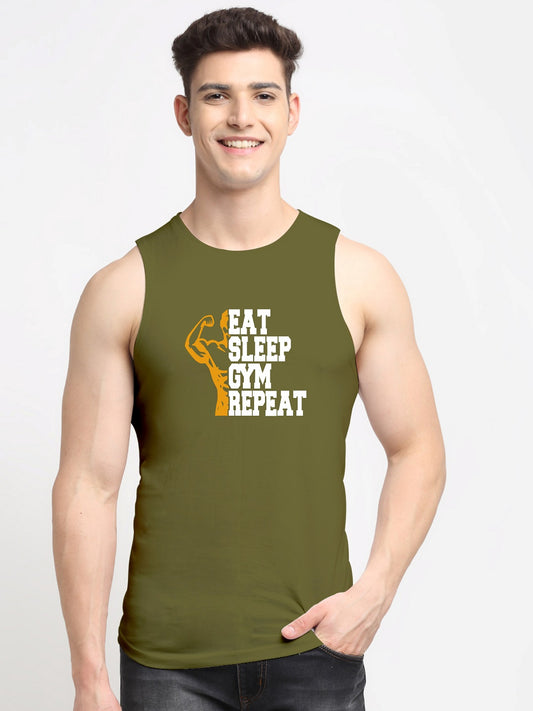 Men Eat Sleep Gym Repeat Printed Cotton Training Vest - Friskers