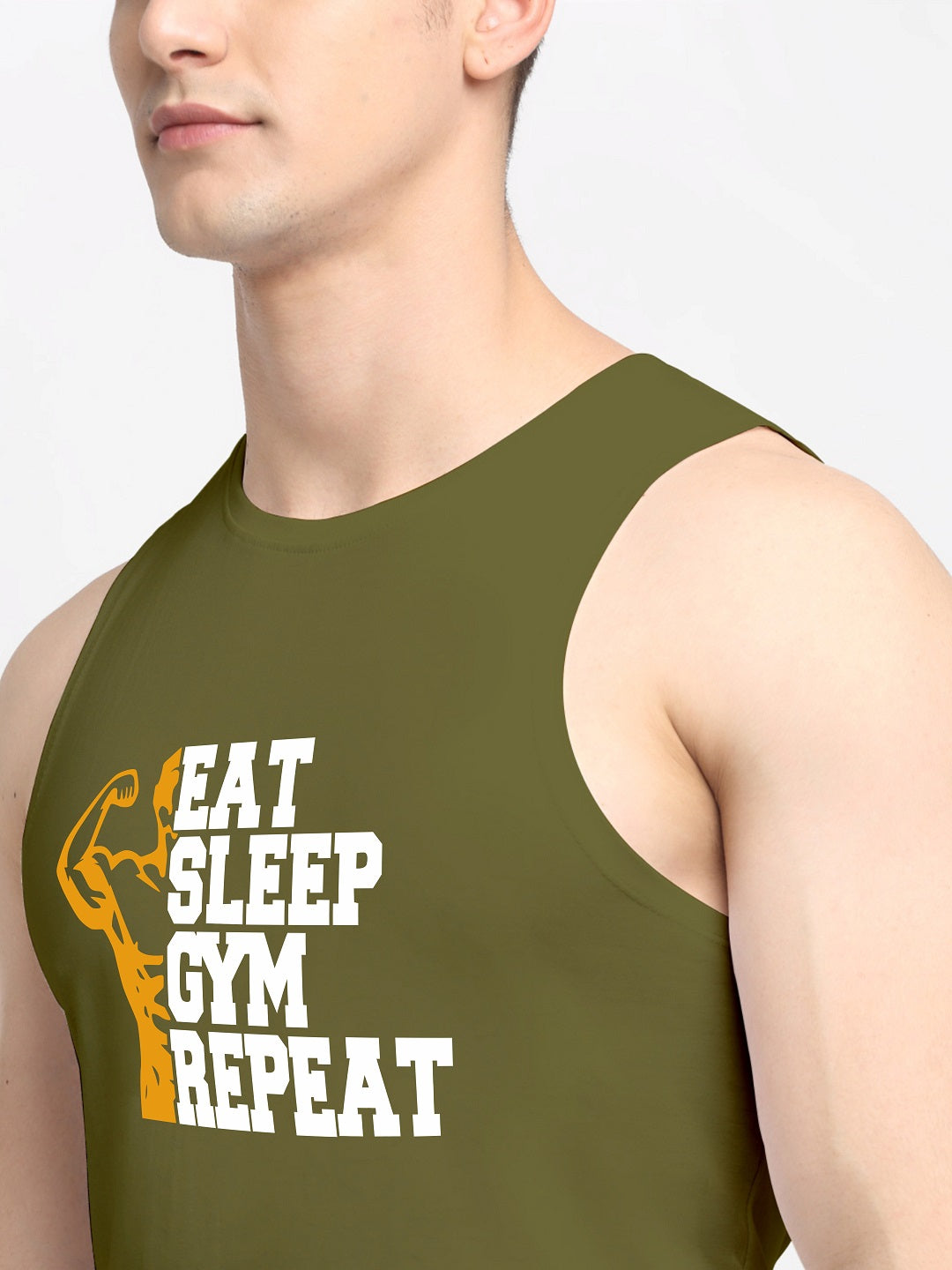 Men Eat Sleep Gym Repeat Printed Cotton Training Vest - Friskers