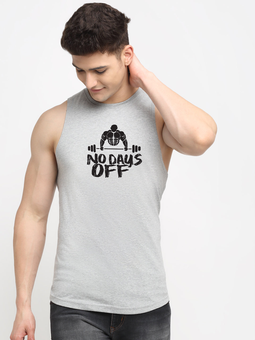 Men's No Days Off Printed Round Neck Gym Vest - Friskers