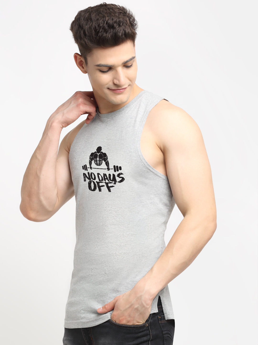 Men's No Days Off Printed Round Neck Gym Vest - Friskers