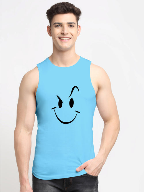 Men's Smiley Round Neck Side Cut Gym Vest
