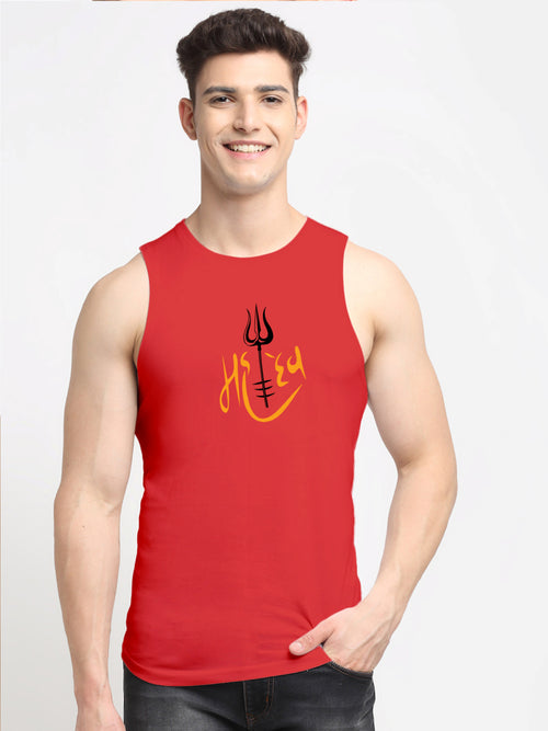 Men's Mahadev Printed Round Neck Gym Vest