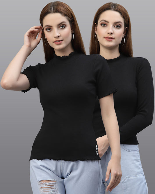 Women Ribbed Sustainable Pure Cotton Solid Top - Friskers