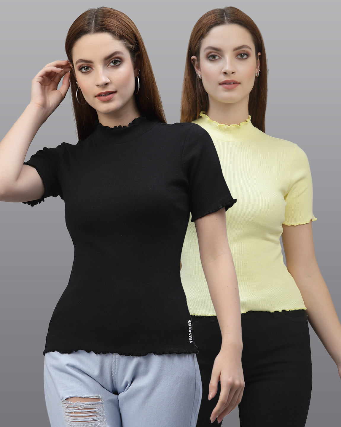 Women Ribbed Pure Cotton Regular Fit Solid Top - Friskers