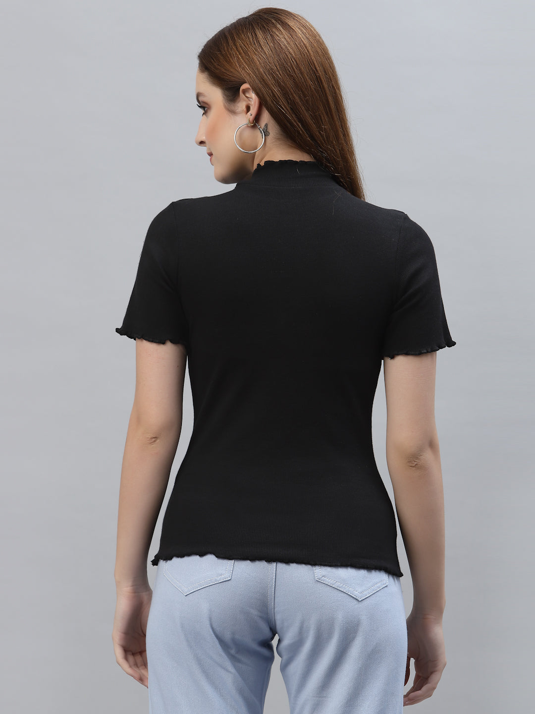 Women Ribbed Pure Cotton Regular Fit Solid Top - Friskers