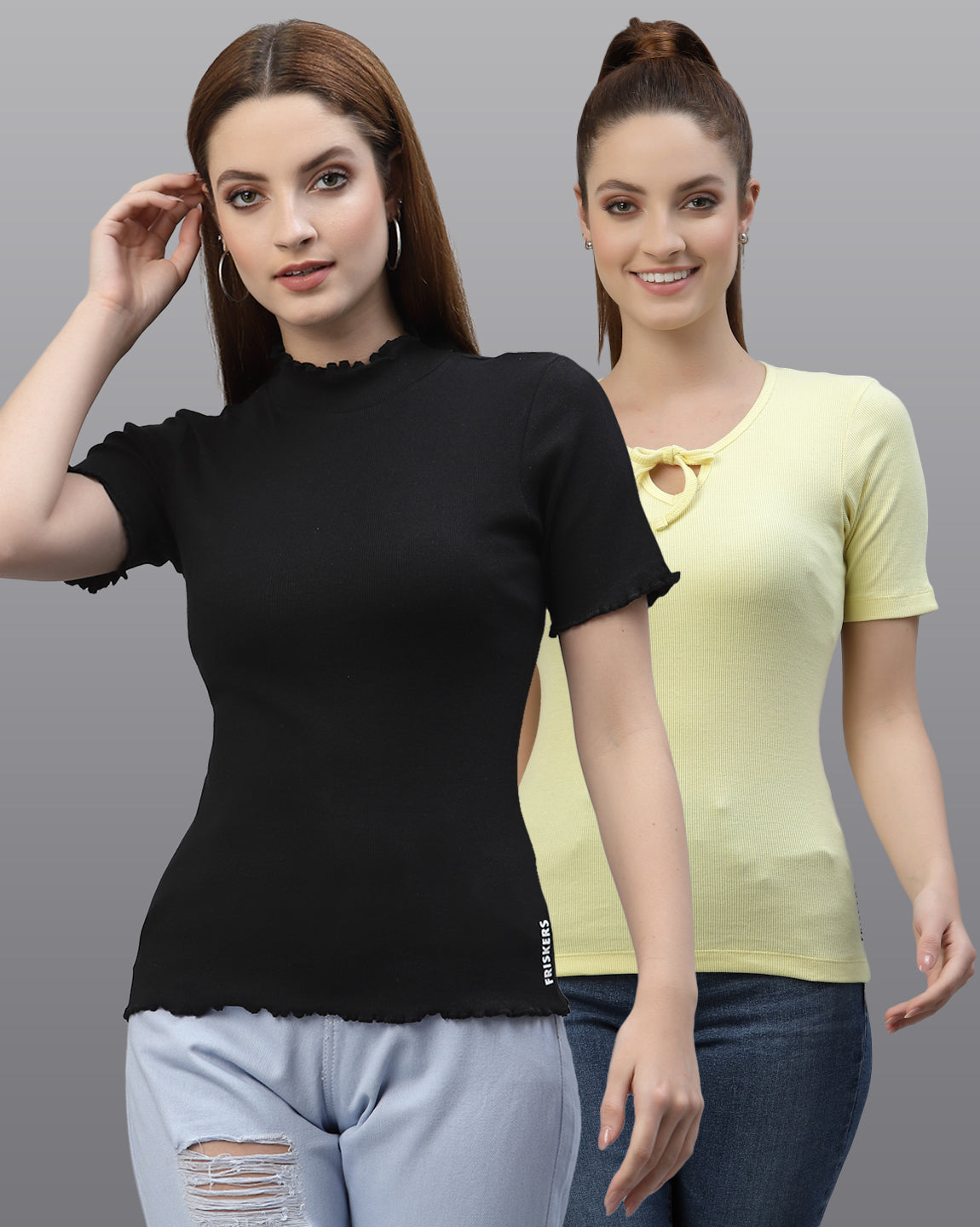 Women Pack Of 2 Pure Cotton Fitted Top - Friskers