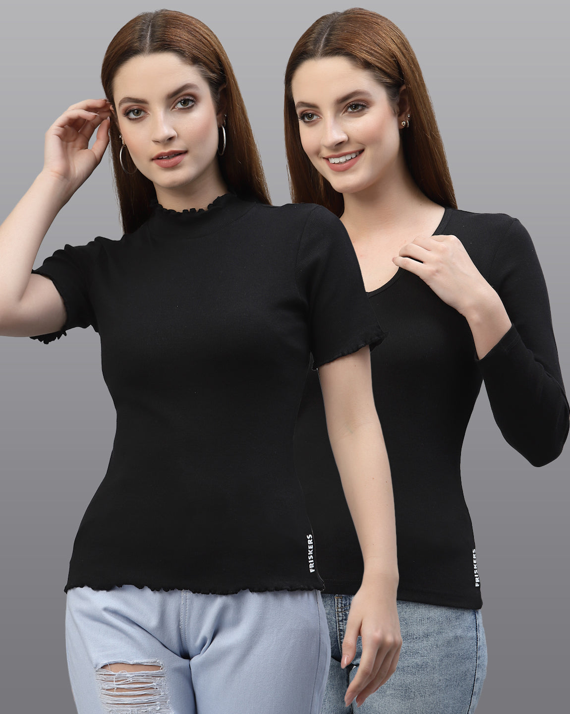 Women Pack Of 2 Cotton Fitted Top - Friskers