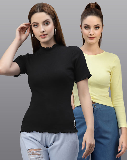 Women Pack Of 2 Ribbed Fitted Top - Friskers