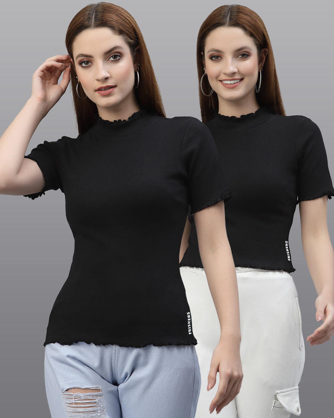 Women Pack Of 2 High Neck Ribbed Top - Friskers