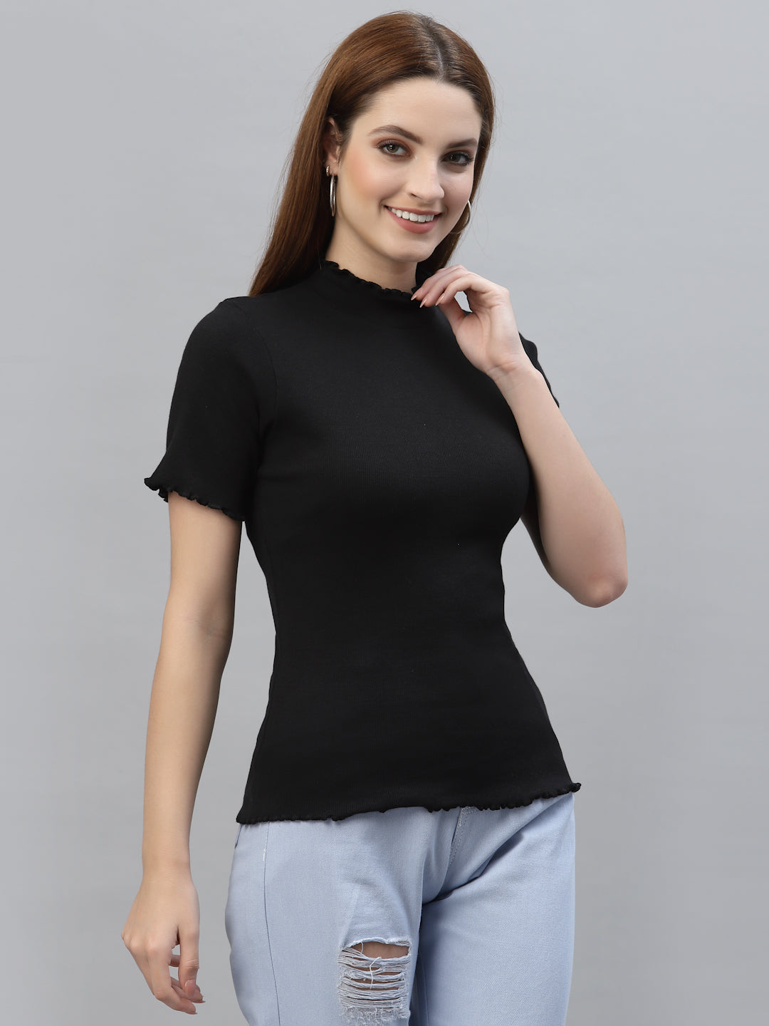 Friskers Women Solid Fitted High Neck Top - Friskers