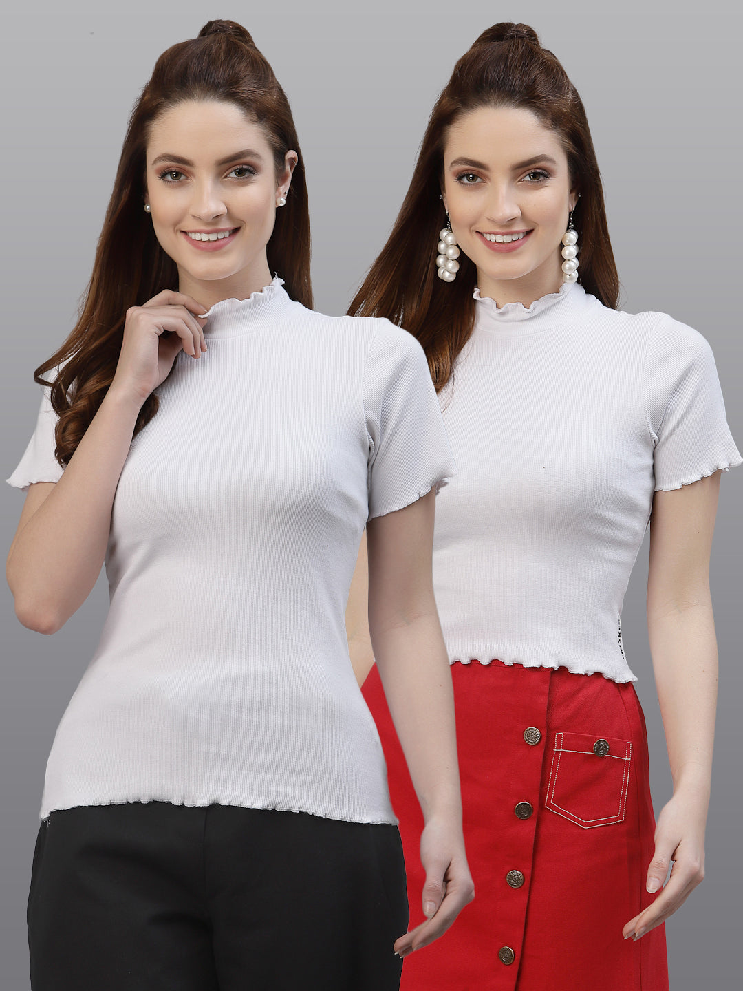 Women Ribbed Pure Cotton Regular Fit Solid Top - Friskers