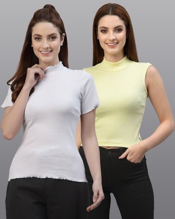 Women Pack Of 2 Pure Cotton Solid Top - Friskers