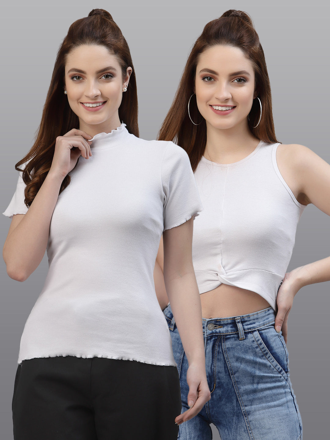 Women Pack Of 2 Cotton Fitted Rib Top - Friskers
