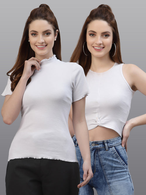 Women Pack Of 2 Cotton Fitted Rib Top