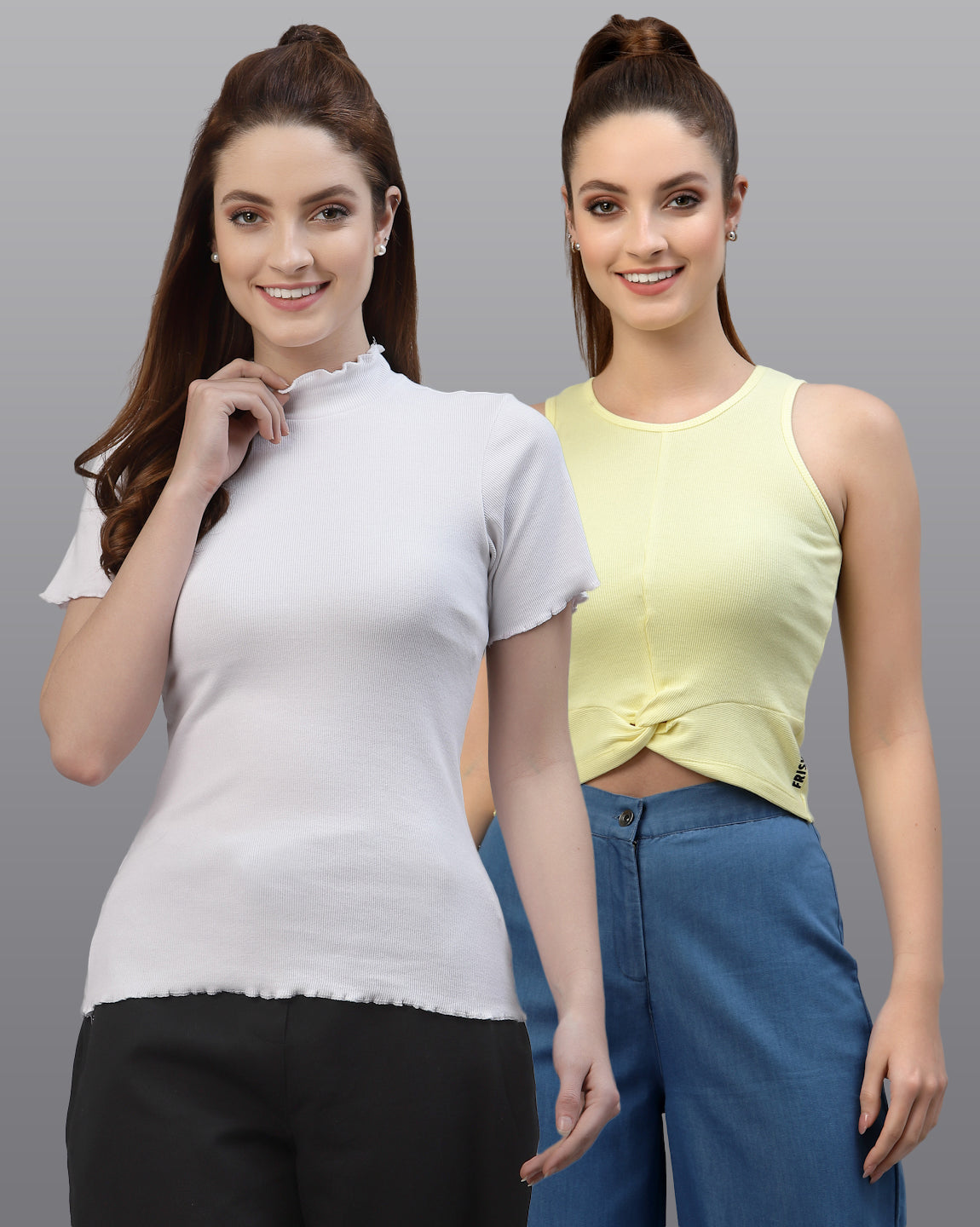 Women Pack Of 2 Cotton Fitted Rib Top - Friskers