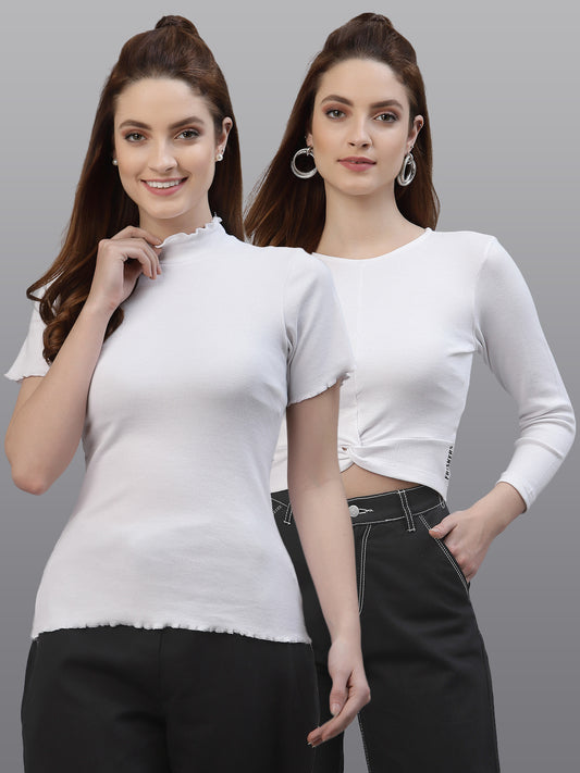 Women Pack Of 2 Ribbed Fitted Top - Friskers