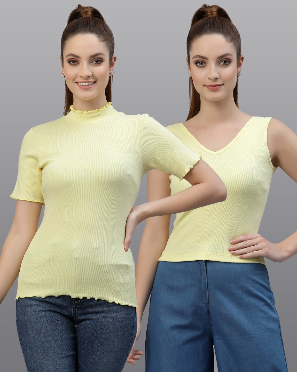 Women Pack Of 2 Slim Fit Pure Cotton Top - Friskers