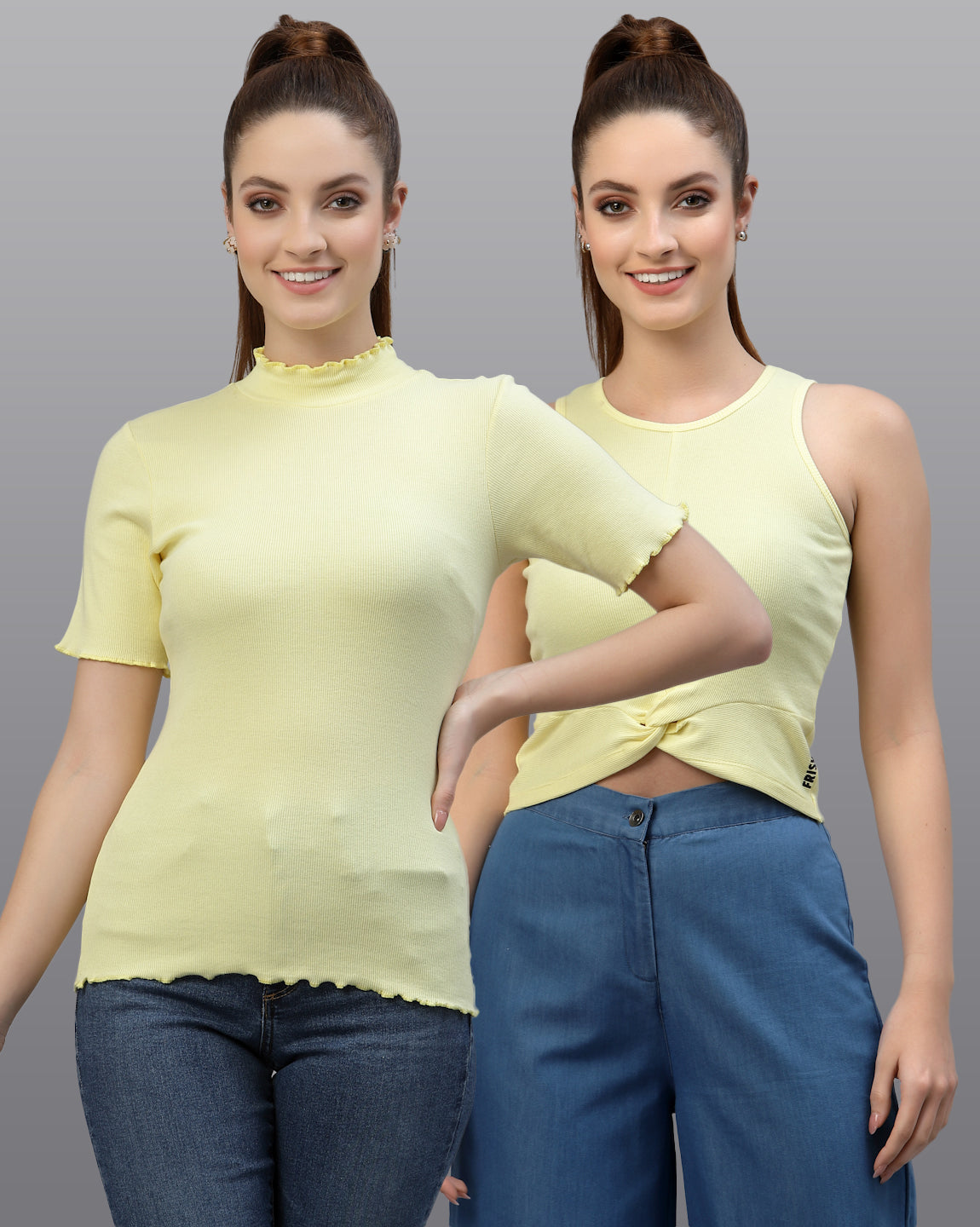 Women Pack Of 2 Cotton Fitted Rib Top - Friskers