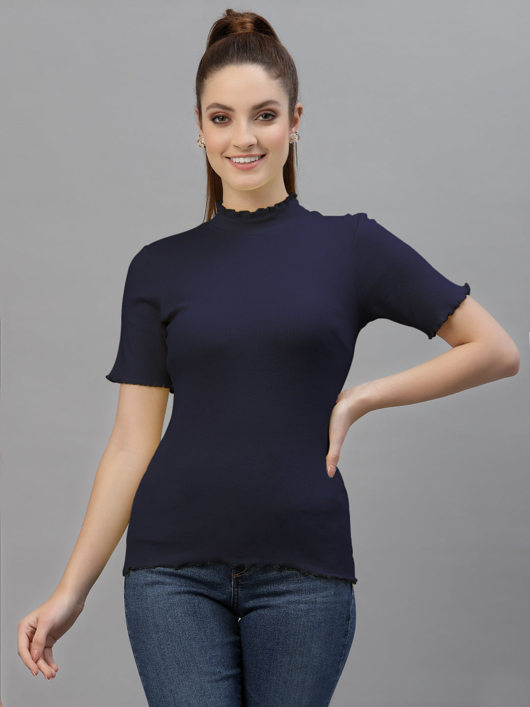 Friskers Women Solid Fitted High Neck Top - Friskers