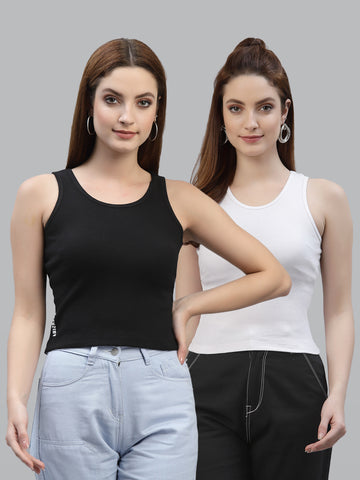 Women Pack Of 2 Black & multi Solid Crop Top - Friskers