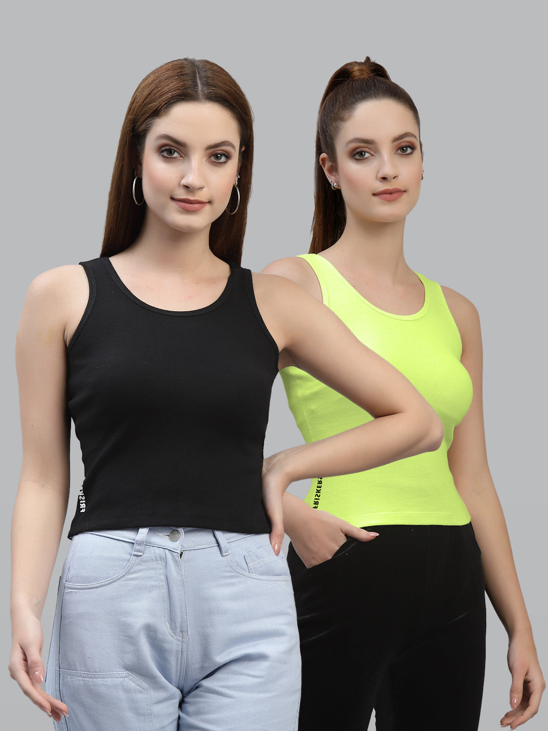 Women Pack Of 2 Black & multi Solid Crop Top - Friskers