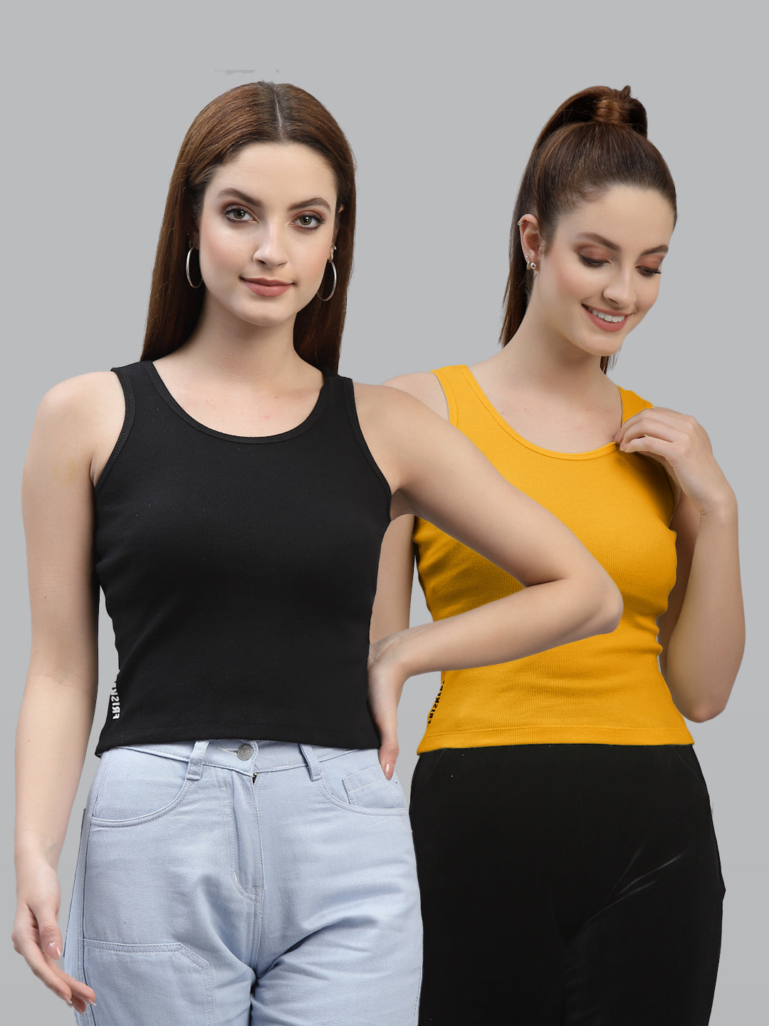 Women Pack Of 2 Black & multi Solid Crop Top - Friskers