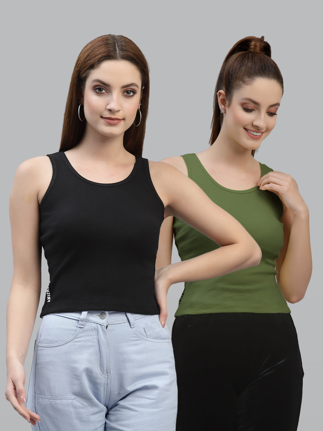 Women Pack Of 2 Black & multi Solid Crop Top - Friskers