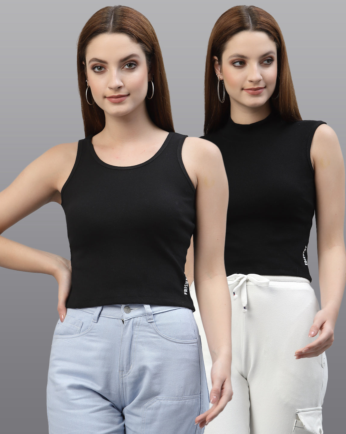 Women Pack Of 2 Slim Fit Pure Cotton Top - Friskers