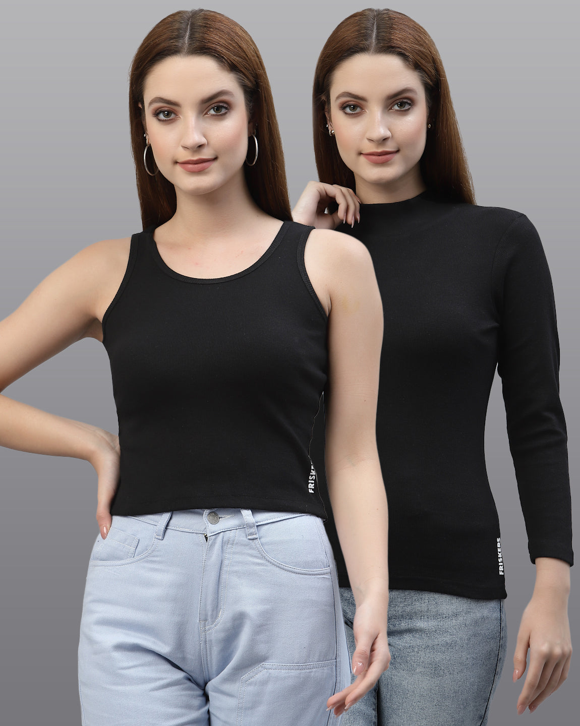 Women Pack Of 2 Slim Fit Pure Cotton Top - Friskers