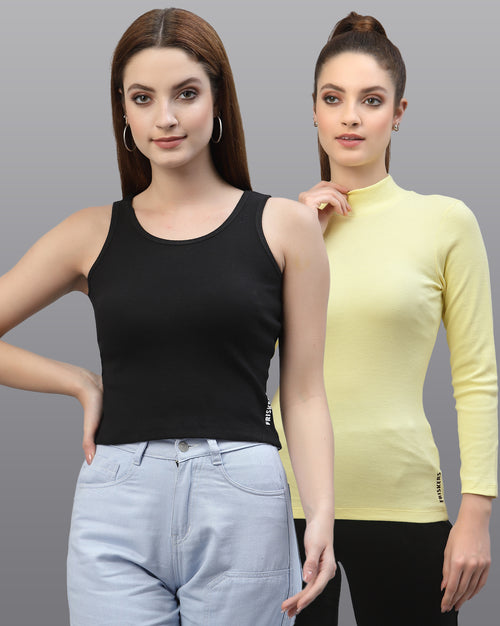 Women Pack Of 2 Slim Fit Pure Cotton Top