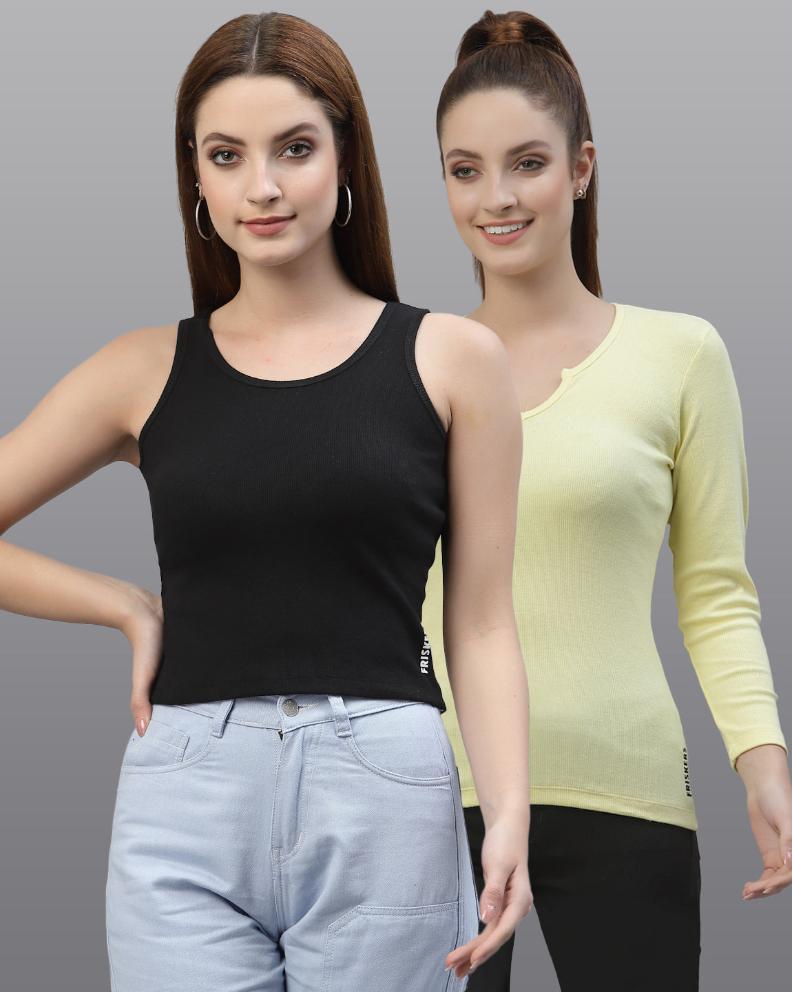 Women Pack Of 2 Slim Fit Pure Cotton Top - Friskers