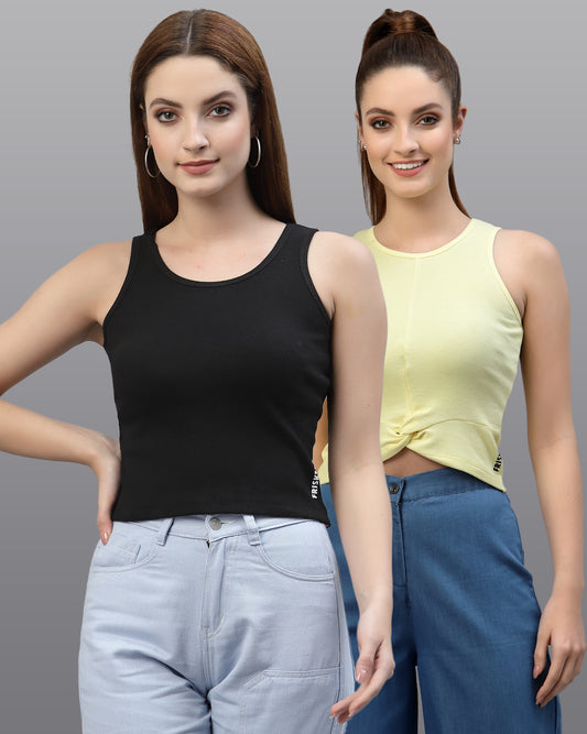 Women Pack Of 2 Slim Fit Pure Cotton Top - Friskers