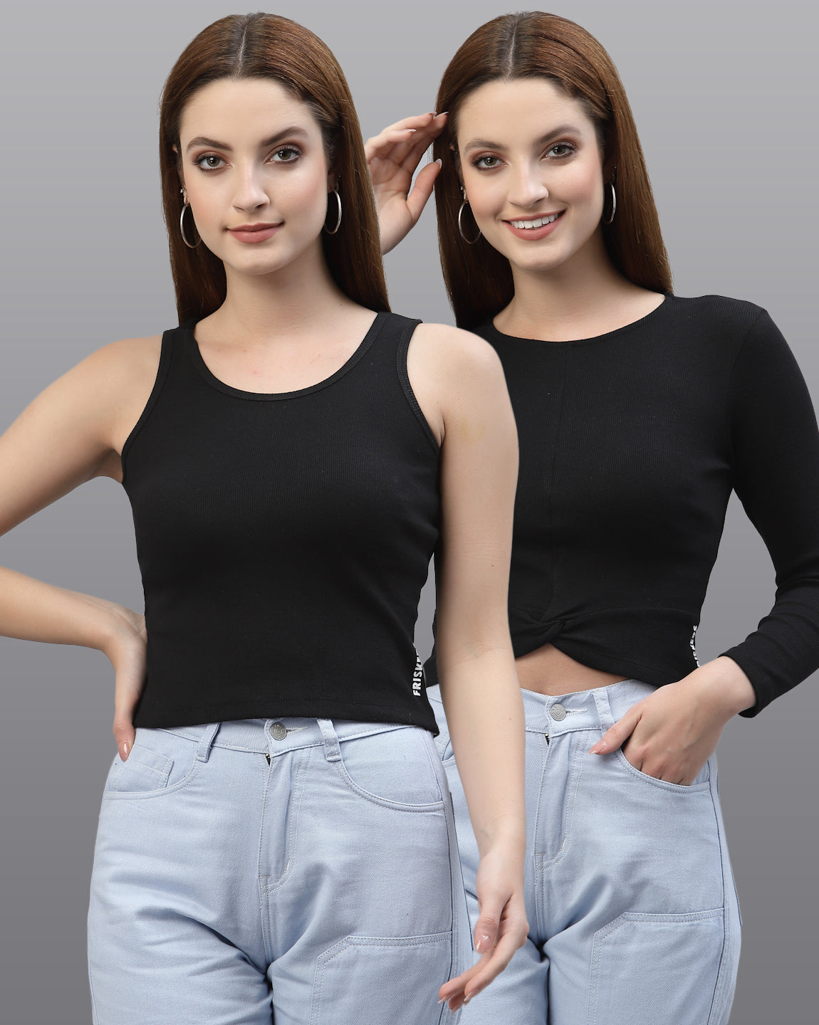 Women Pack Of 2 Slim Fit Pure Cotton Top - Friskers