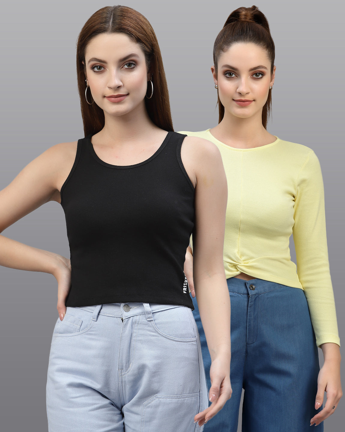 Women Pack Of 2 Slim Fit Pure Cotton Top - Friskers