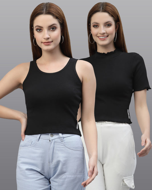 Women Pack Of 2 Slim Fit Pure Cotton Top - Friskers