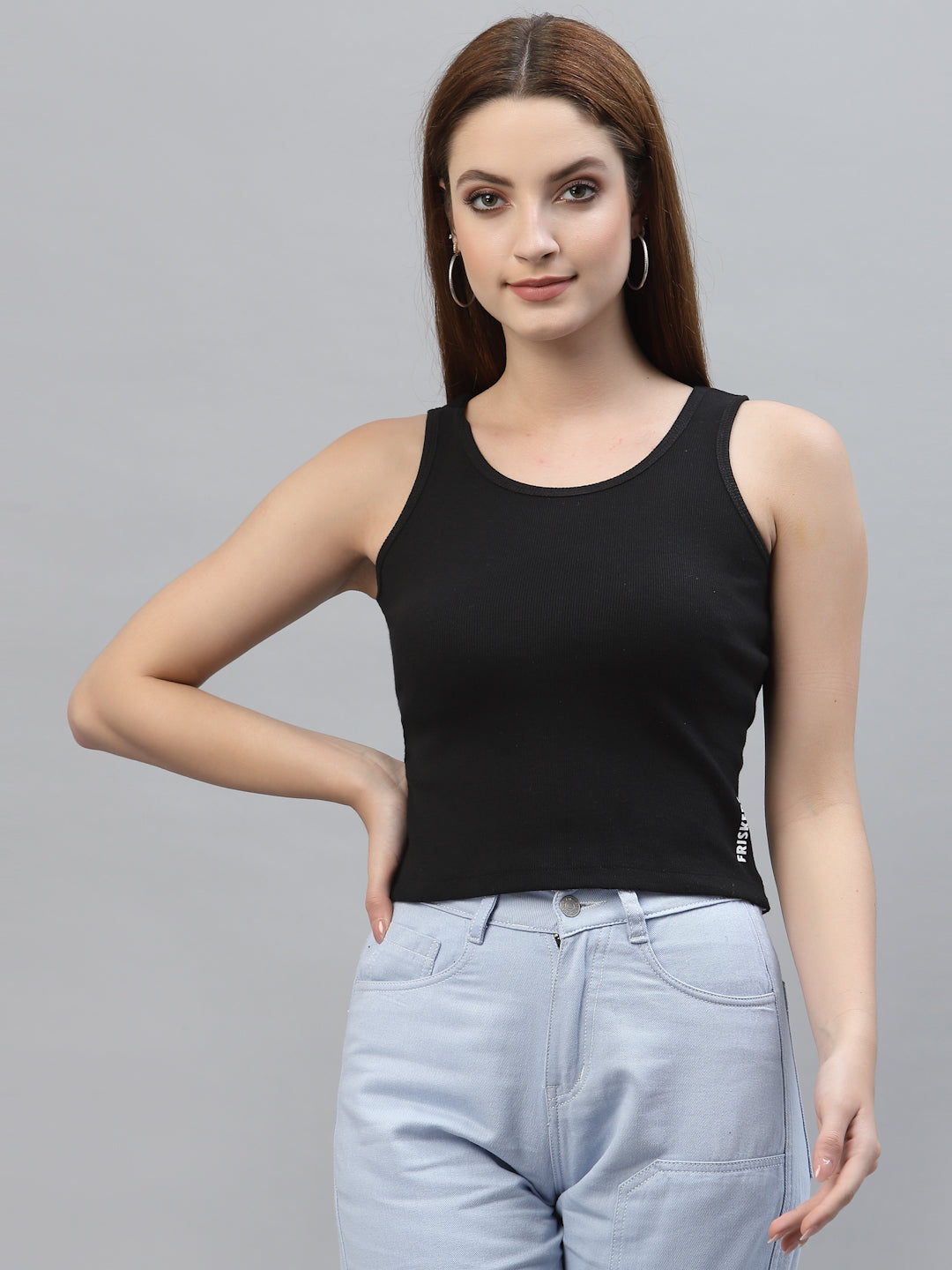 Women Pure Cotton Solid Fitted Crop Top - Main Image