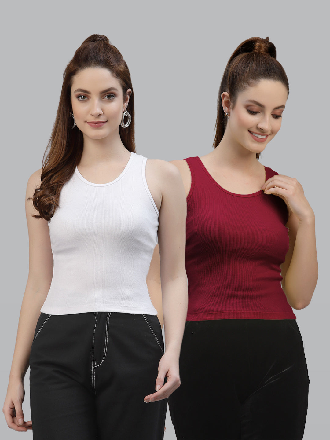 Women Pack Of 2 Solid Crop Top - Friskers