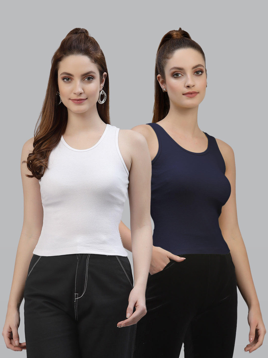 Women Pack Of 2 Solid Crop Top - Friskers